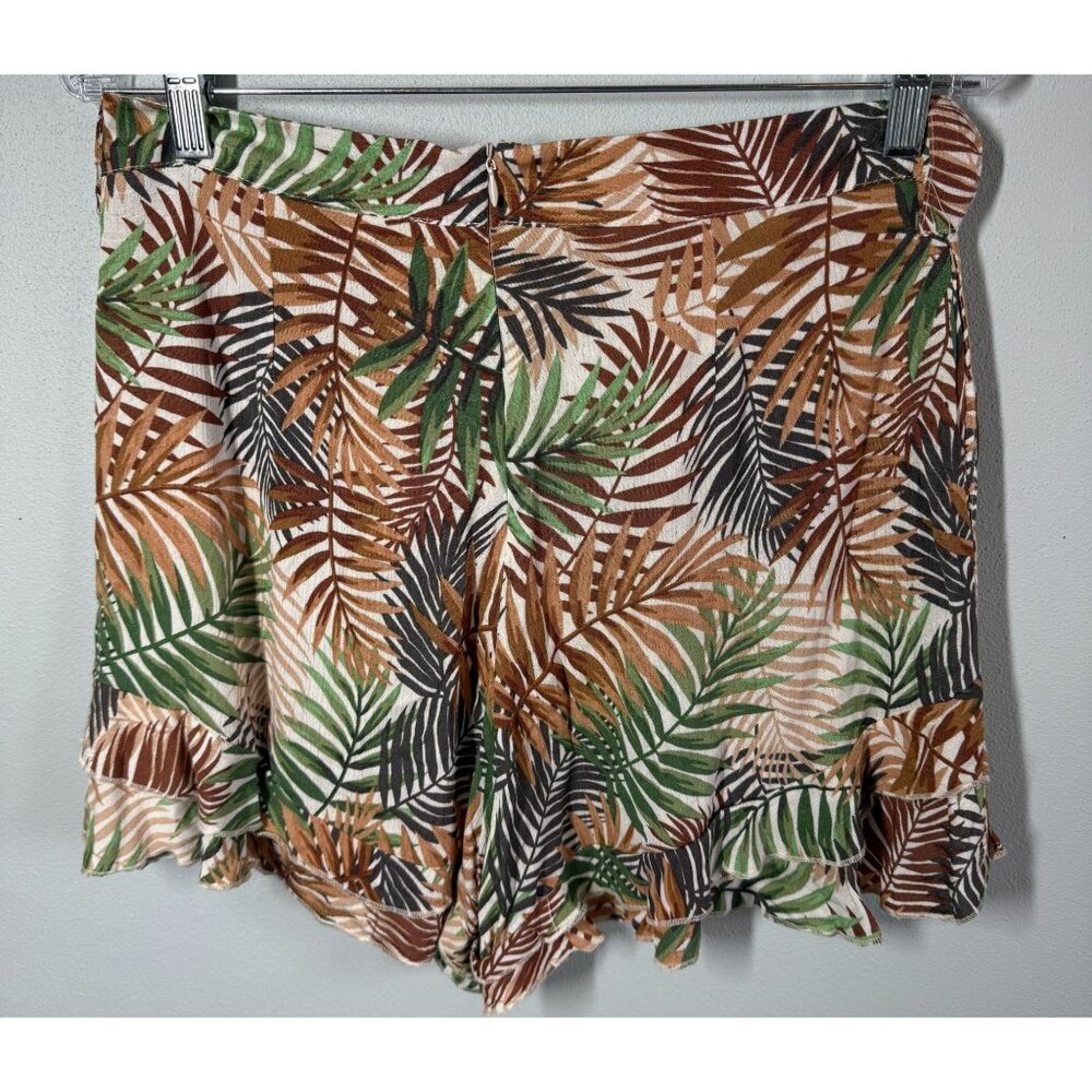 NWT Blue Rain Womens Tropical Leaf Print Shorts Large Ruffled Hem Beach Resort - Picture 2 of 12